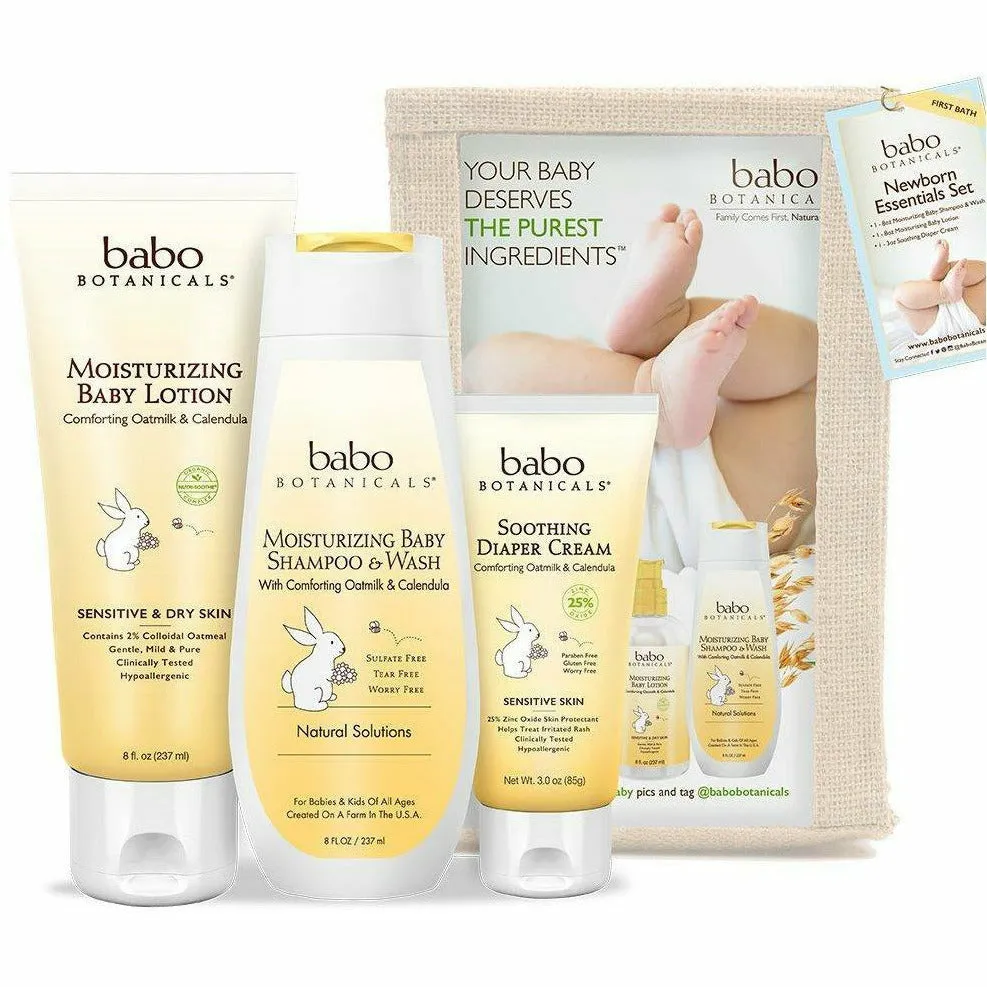 Babo Botanicals, Newborn Essentials, Oatmilk & Calendula, 3 Piece Gift Set