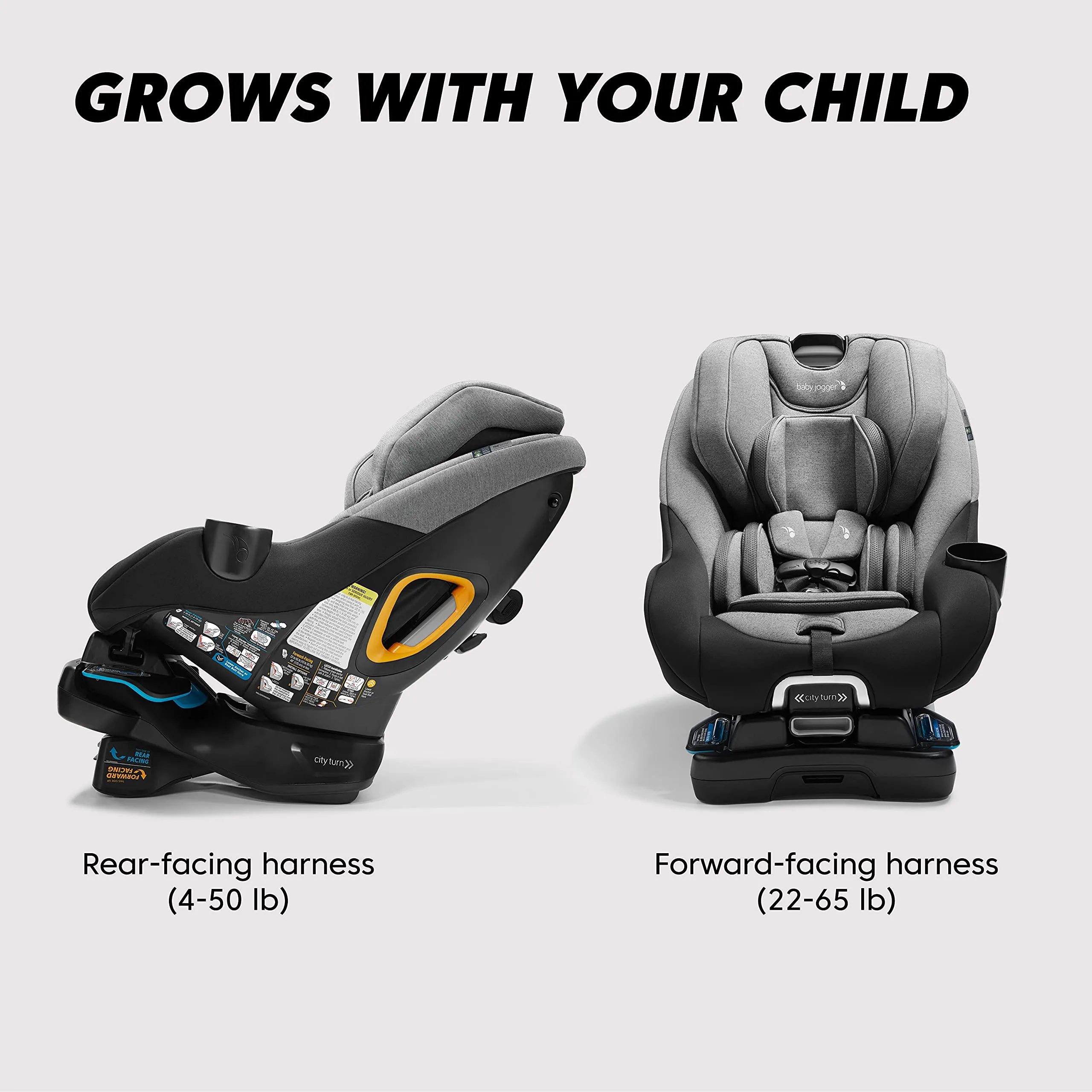 Baby Jogger City Turn Convertible & Rotating Car Seat, Onyx Black - Accommodates Newborn to Toddler with Rear and Forward Facing Modes