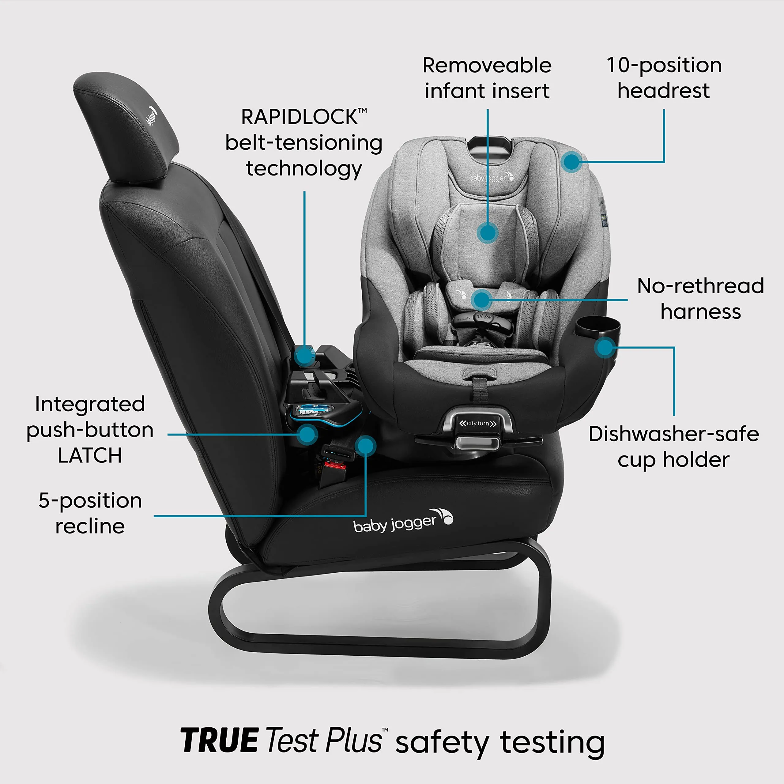 Baby Jogger City Turn Convertible & Rotating Car Seat, Onyx Black - Accommodates Newborn to Toddler with Rear and Forward Facing Modes