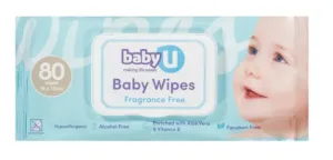 Baby U Baby Wipes Fragrance Free 80's