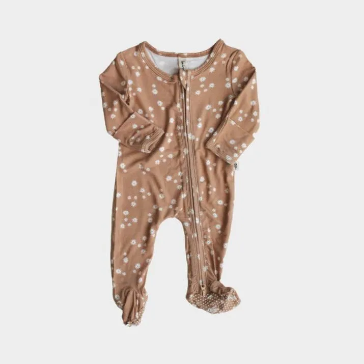 Babysprouts Footie Romper with Zipper in Butterscotch Daisy