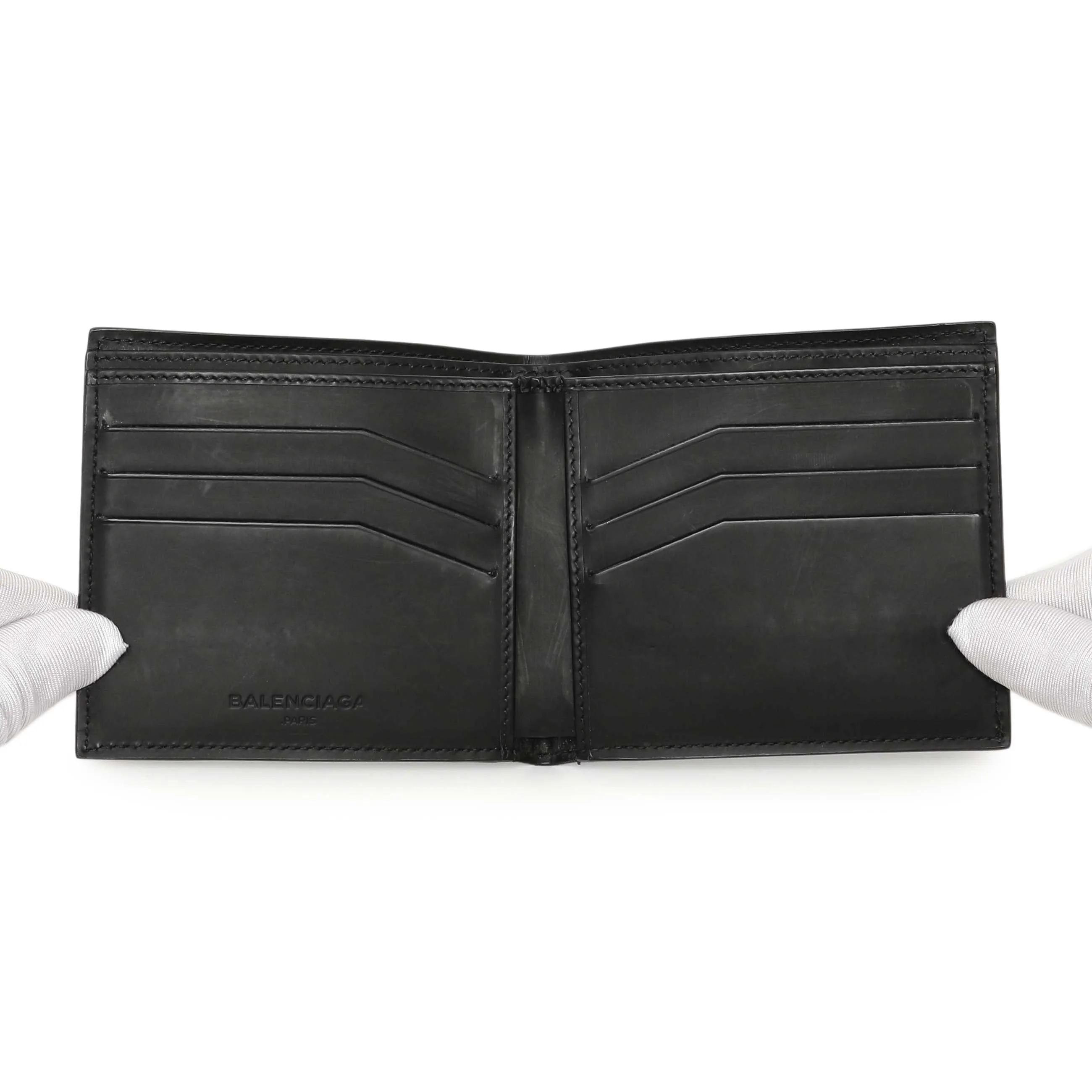 Balenciaga Black Grid Embossed Calfskin Bifold Wallet