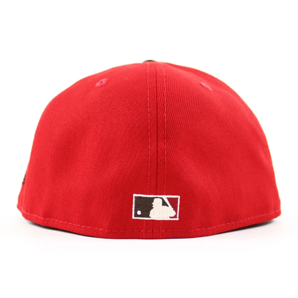 Baltimore Orioles 50th Anniversary 59Fifty New Era Fitted Hat (GITD SCARLET BLACK KHAKI UNDER BRIM)