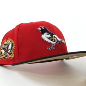Baltimore Orioles 50th Anniversary 59Fifty New Era Fitted Hat (GITD SCARLET BLACK KHAKI UNDER BRIM)