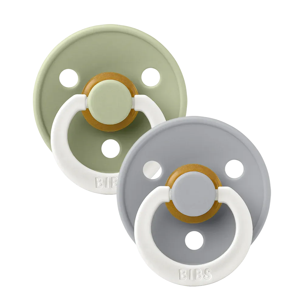 BIBS Colour Collection Glow Round Natural Pacifier Sage GLOW/Cloud GLOW - 2Pk
