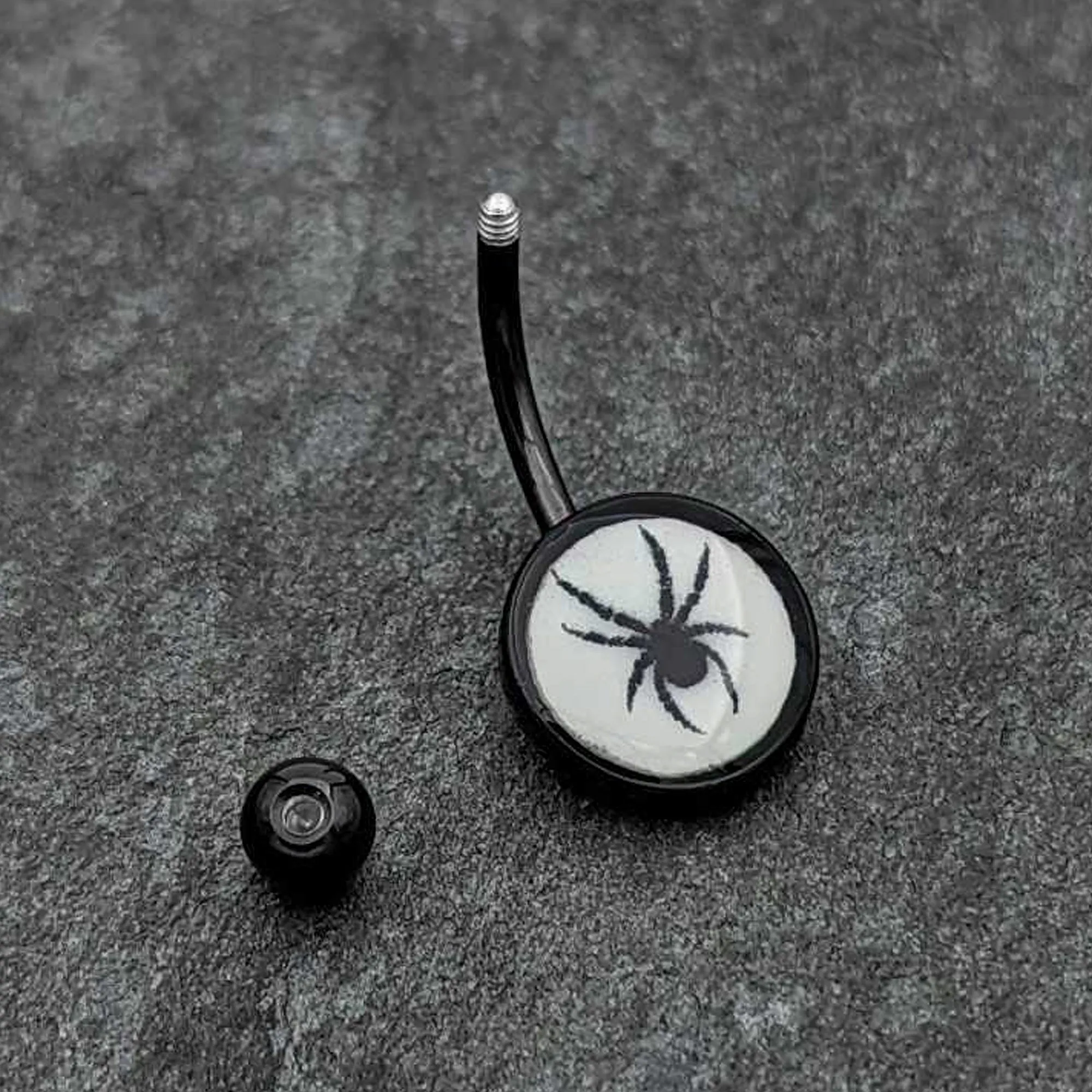 Black Glow in the Dark Black Widow Spider Belly Ring