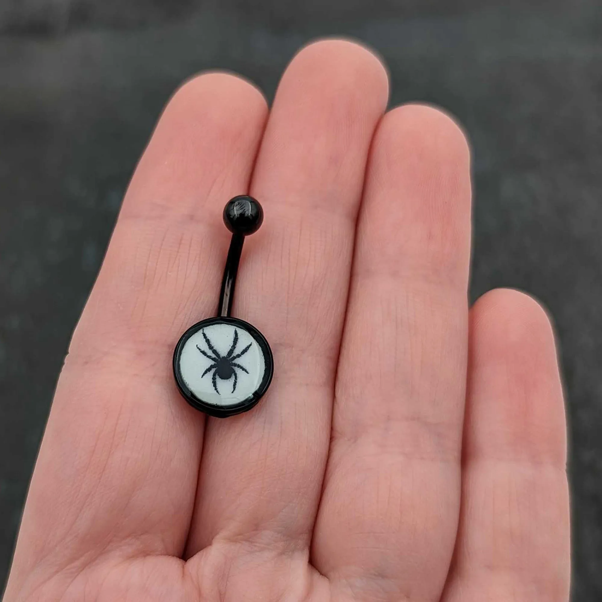 Black Glow in the Dark Black Widow Spider Belly Ring