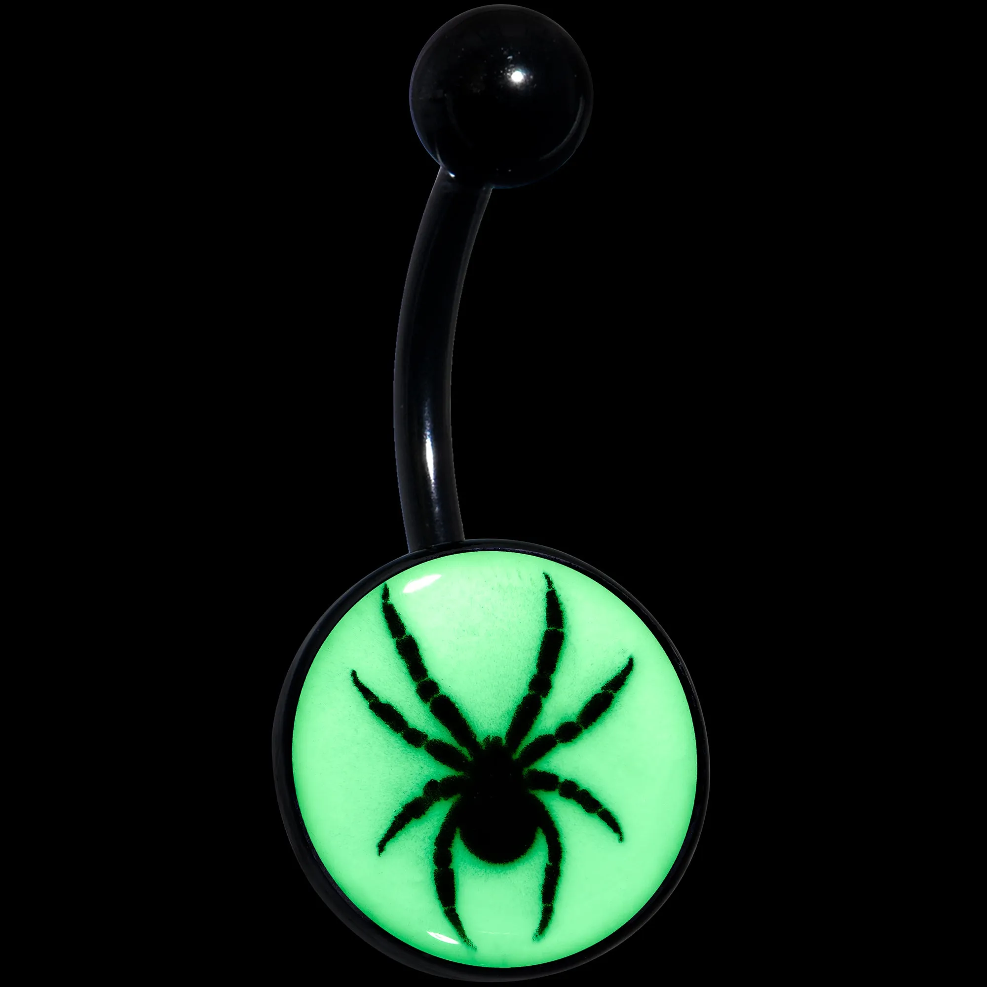 Black Glow in the Dark Black Widow Spider Belly Ring