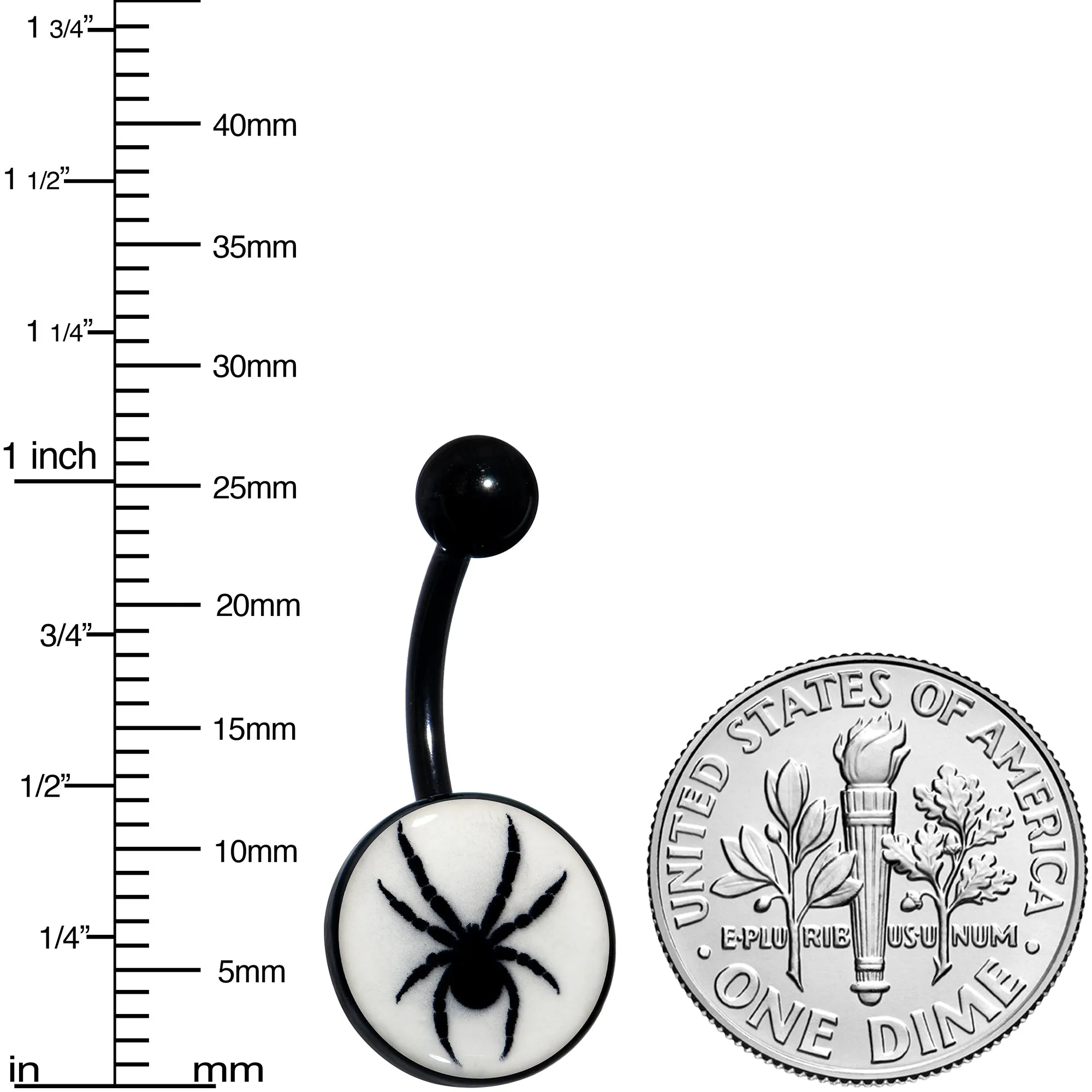 Black Glow in the Dark Black Widow Spider Belly Ring