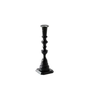 Black Lacquered Wood Georgian Candlestick 10"