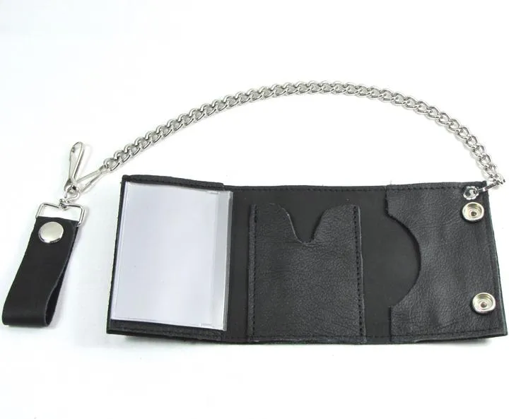 Black leather wallet w/ white spiderwebs and detachable chain