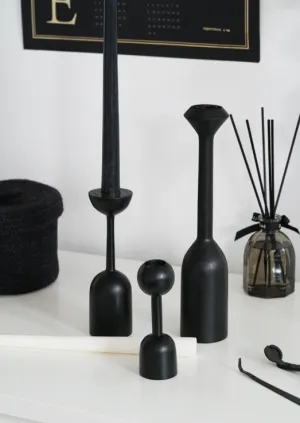Black Wood Candle Holder Small