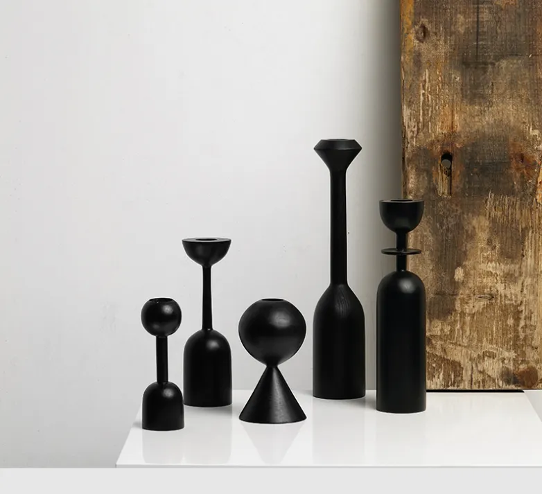 Black Wood Candle Holder Small