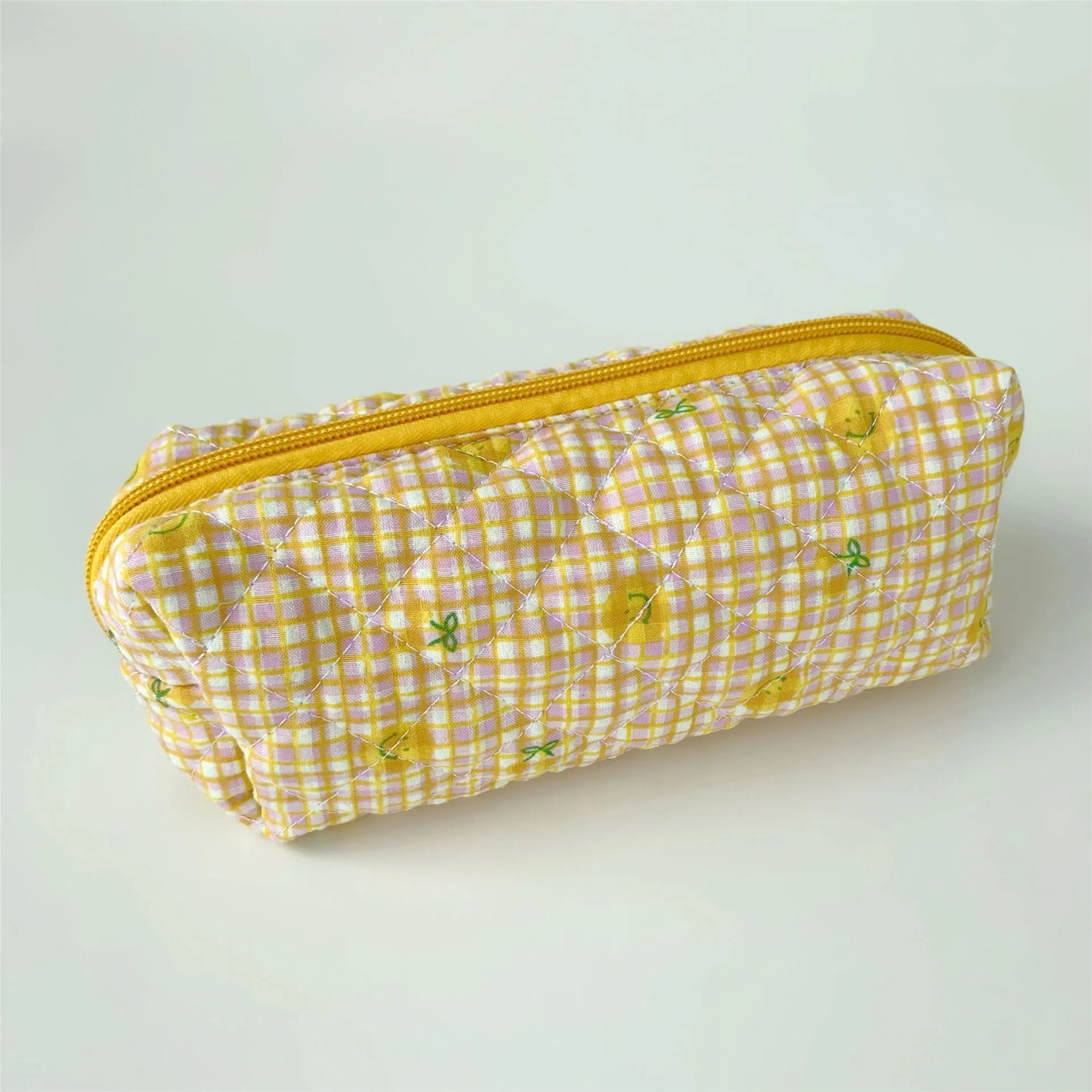Brush Cotton Embroidery Quilted Large Capacity Pencil Cosmetic Bags