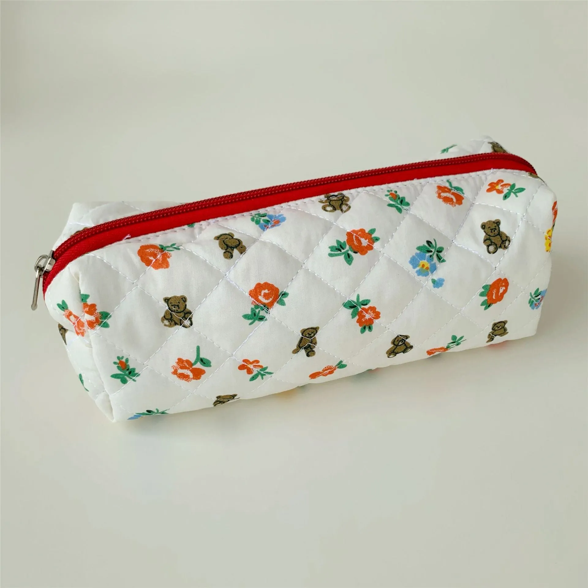 Brush Cotton Embroidery Quilted Large Capacity Pencil Cosmetic Bags