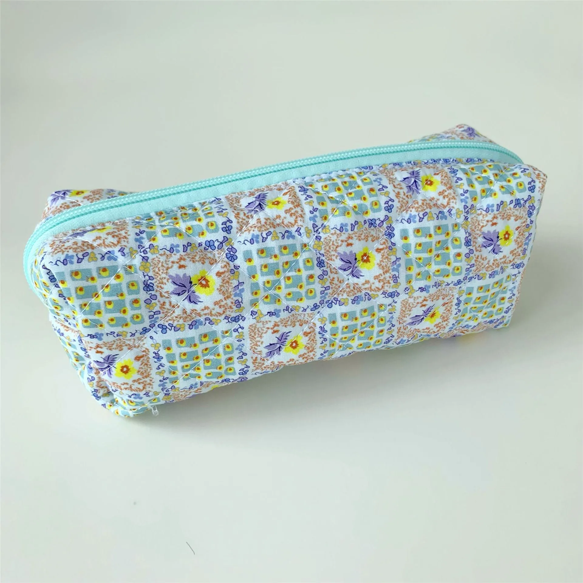 Brush Cotton Embroidery Quilted Large Capacity Pencil Cosmetic Bags