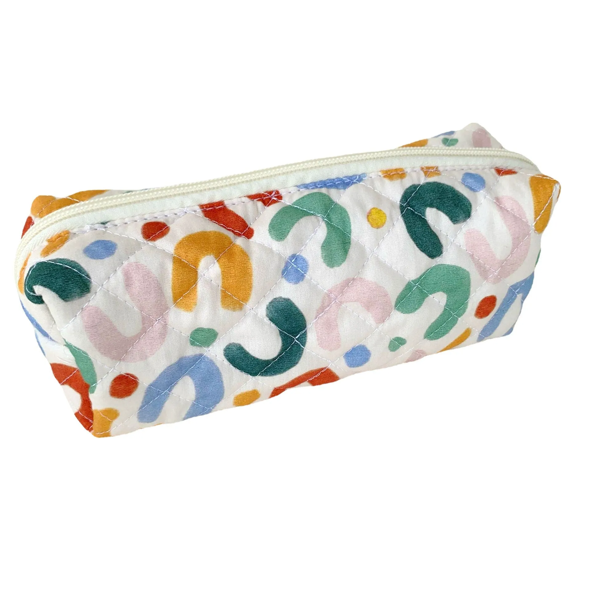 Brush Cotton Embroidery Quilted Large Capacity Pencil Cosmetic Bags