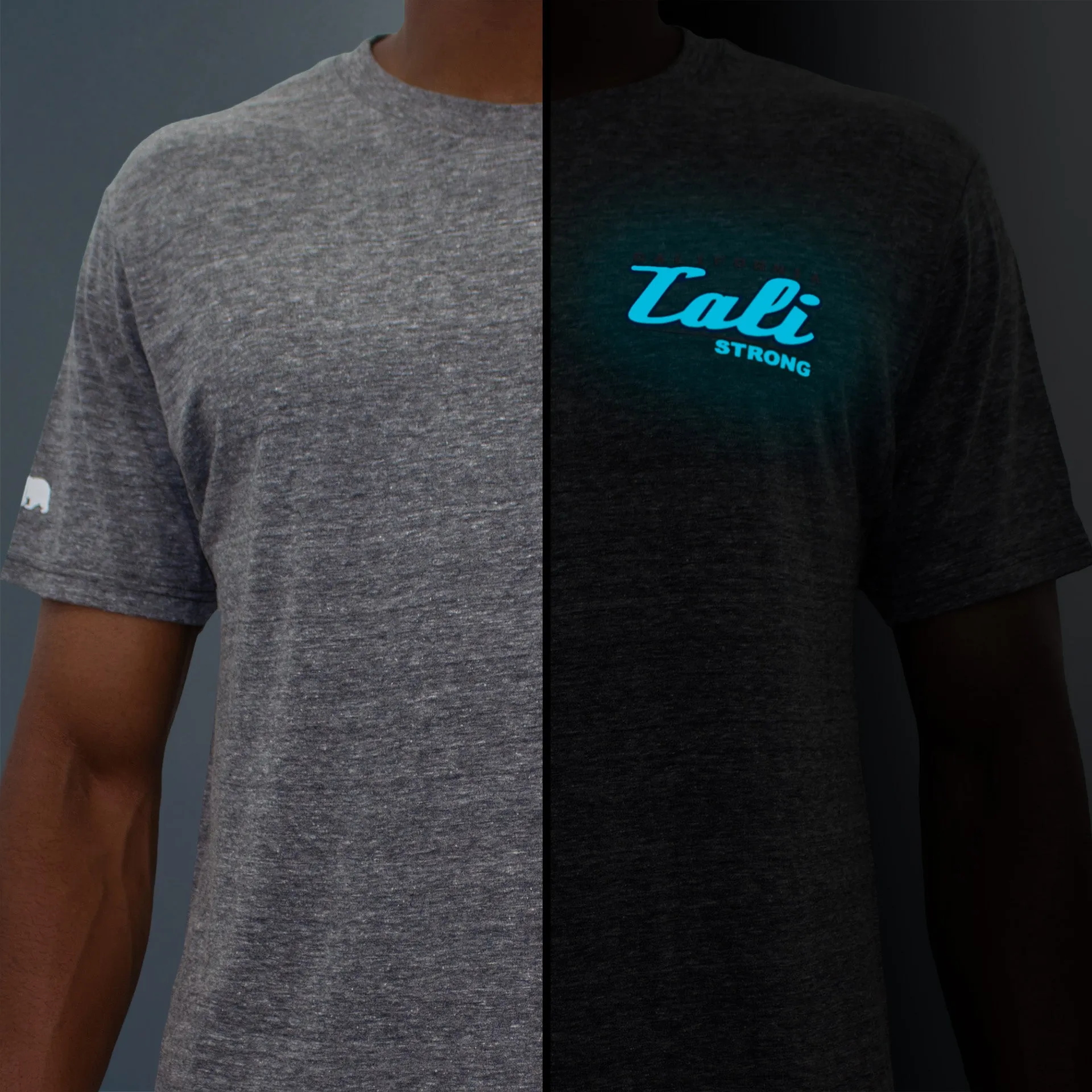 CALI Strong Crest USA Performance T-Shirt Heather Grey Glow in the Dark