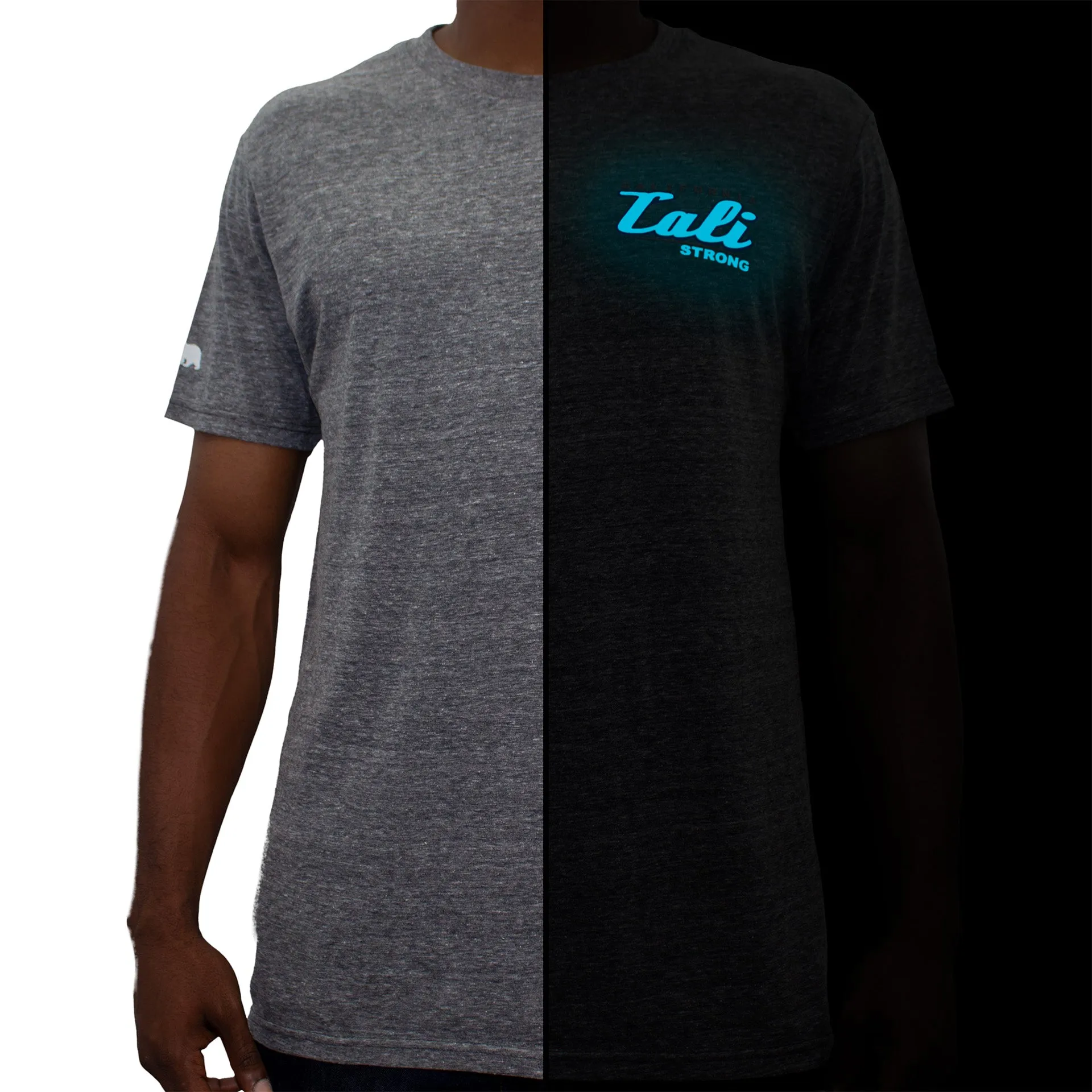CALI Strong Crest USA Performance T-Shirt Heather Grey Glow in the Dark