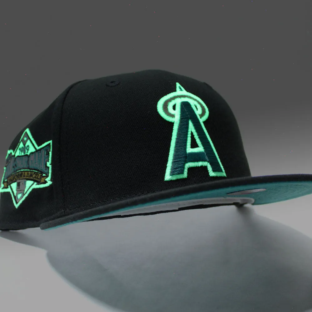 California Angels 1989 All-Star Game New Era 59Fifty Fitted Hat (Glow in the Dark Black Teal Under Brim)