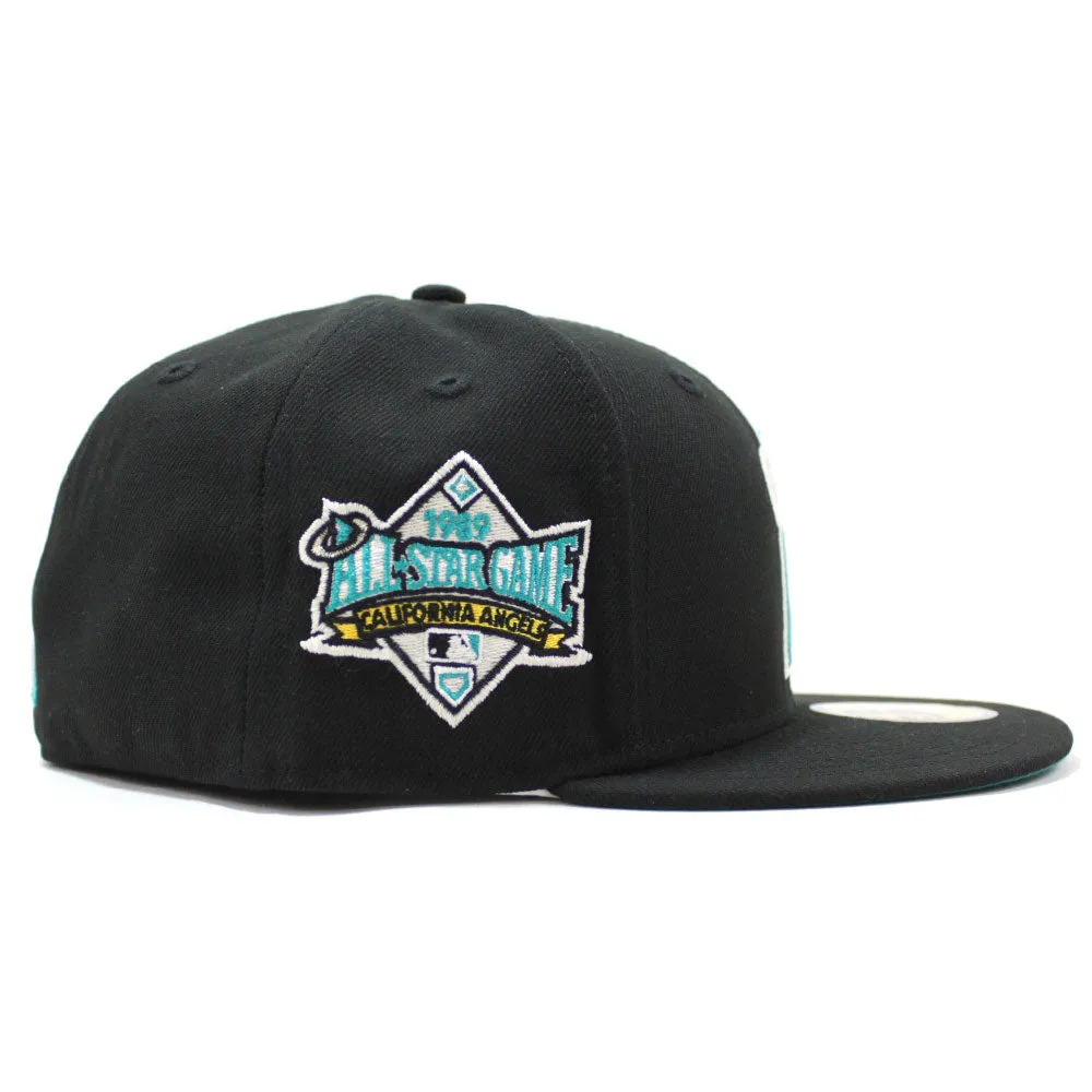 California Angels 1989 All-Star Game New Era 59Fifty Fitted Hat (Glow in the Dark Black Teal Under Brim)