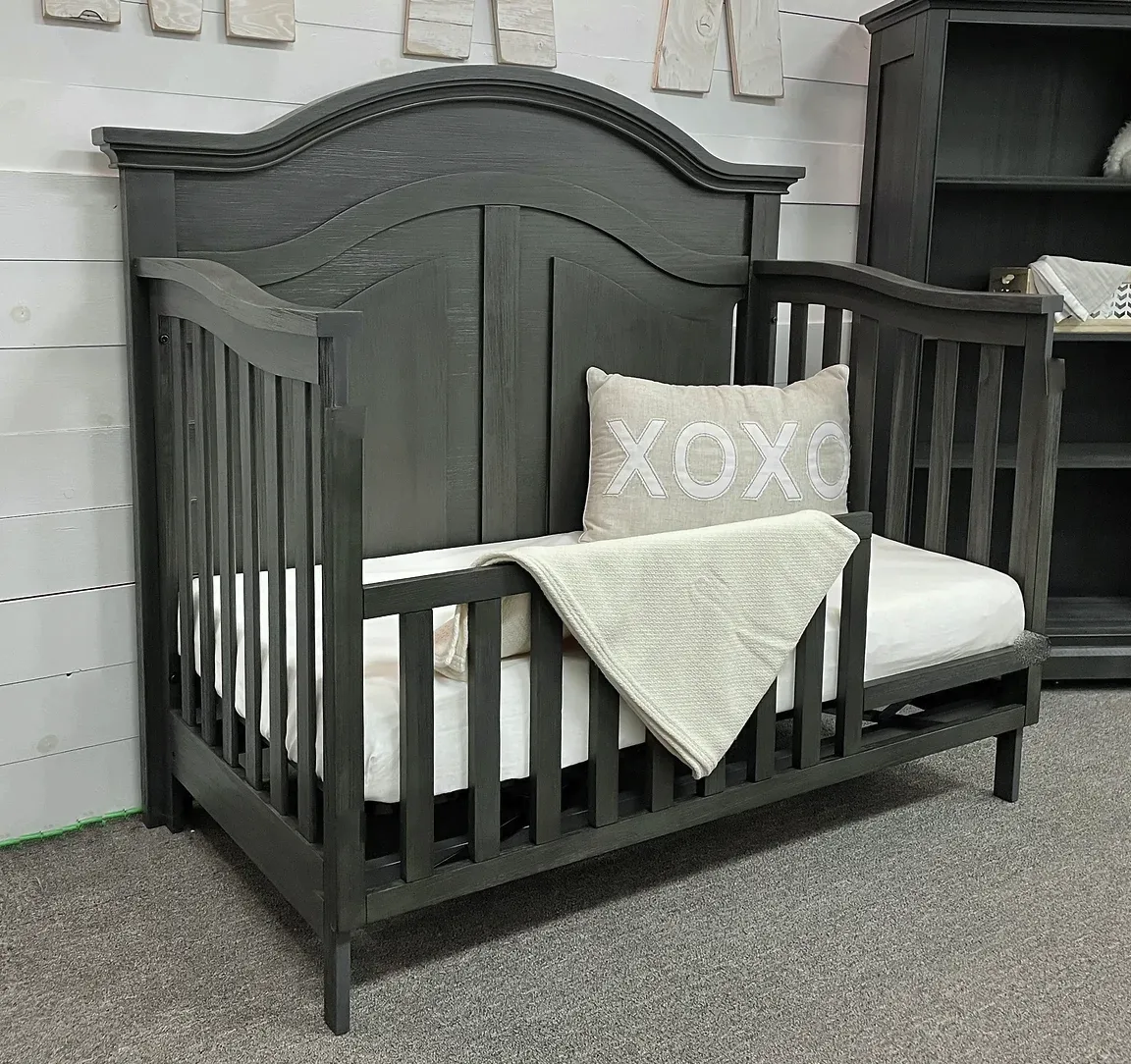 Camille Curved Convertible Crib Weathered Grey