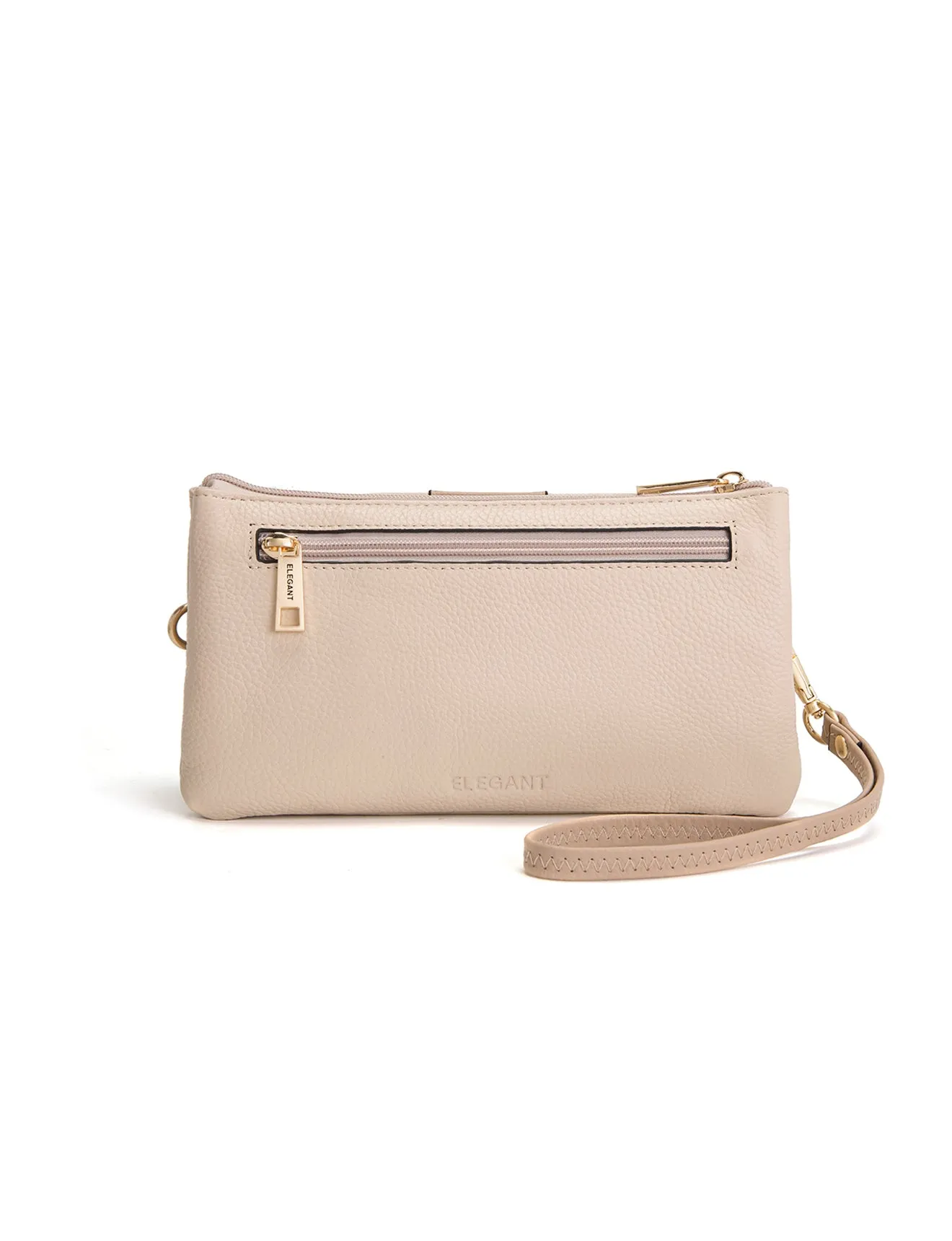 CANDICE LEATHER WALLET WITH SHOULDER STRAP- E1-0809-IVORY/PUTTY