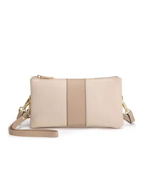 CANDICE LEATHER WALLET WITH SHOULDER STRAP- E1-0809-IVORY/PUTTY