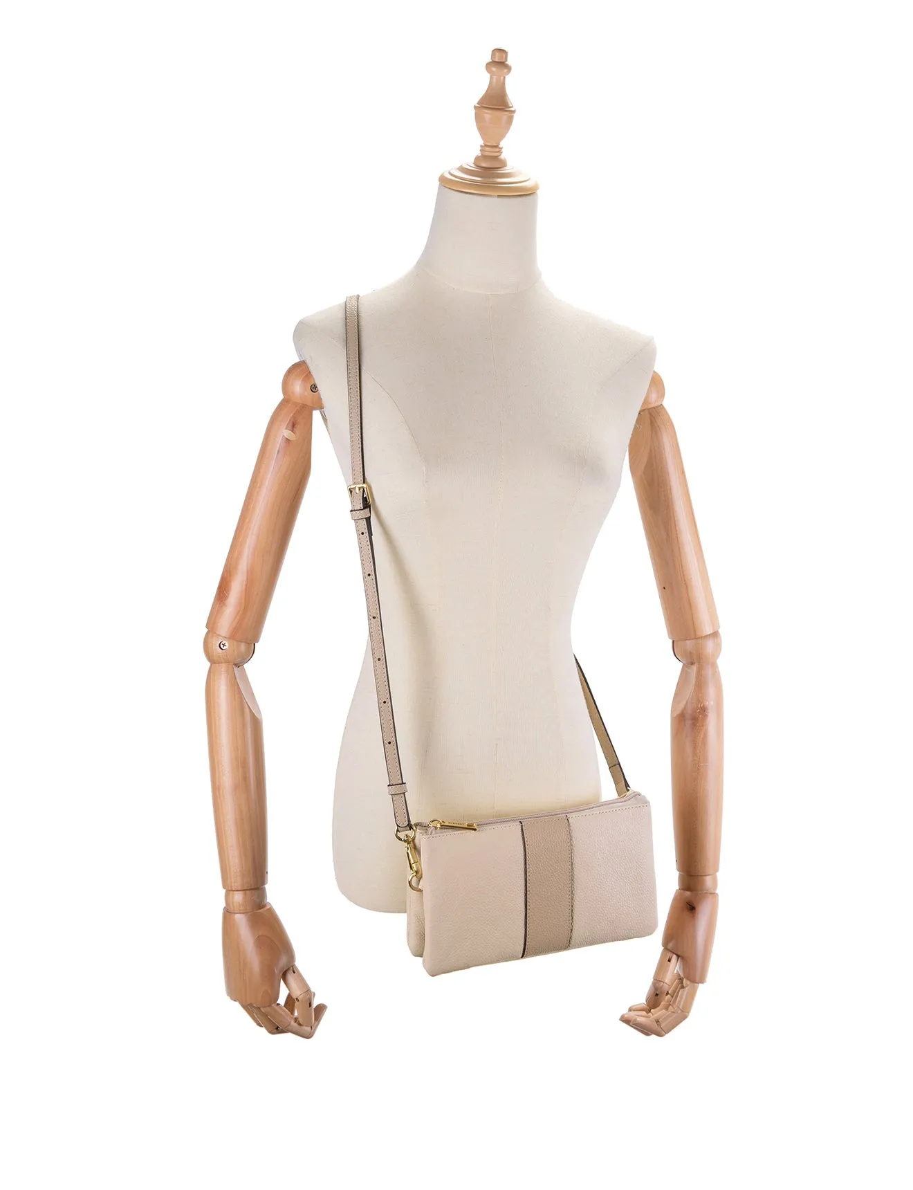 CANDICE LEATHER WALLET WITH SHOULDER STRAP- E1-0809-IVORY/PUTTY