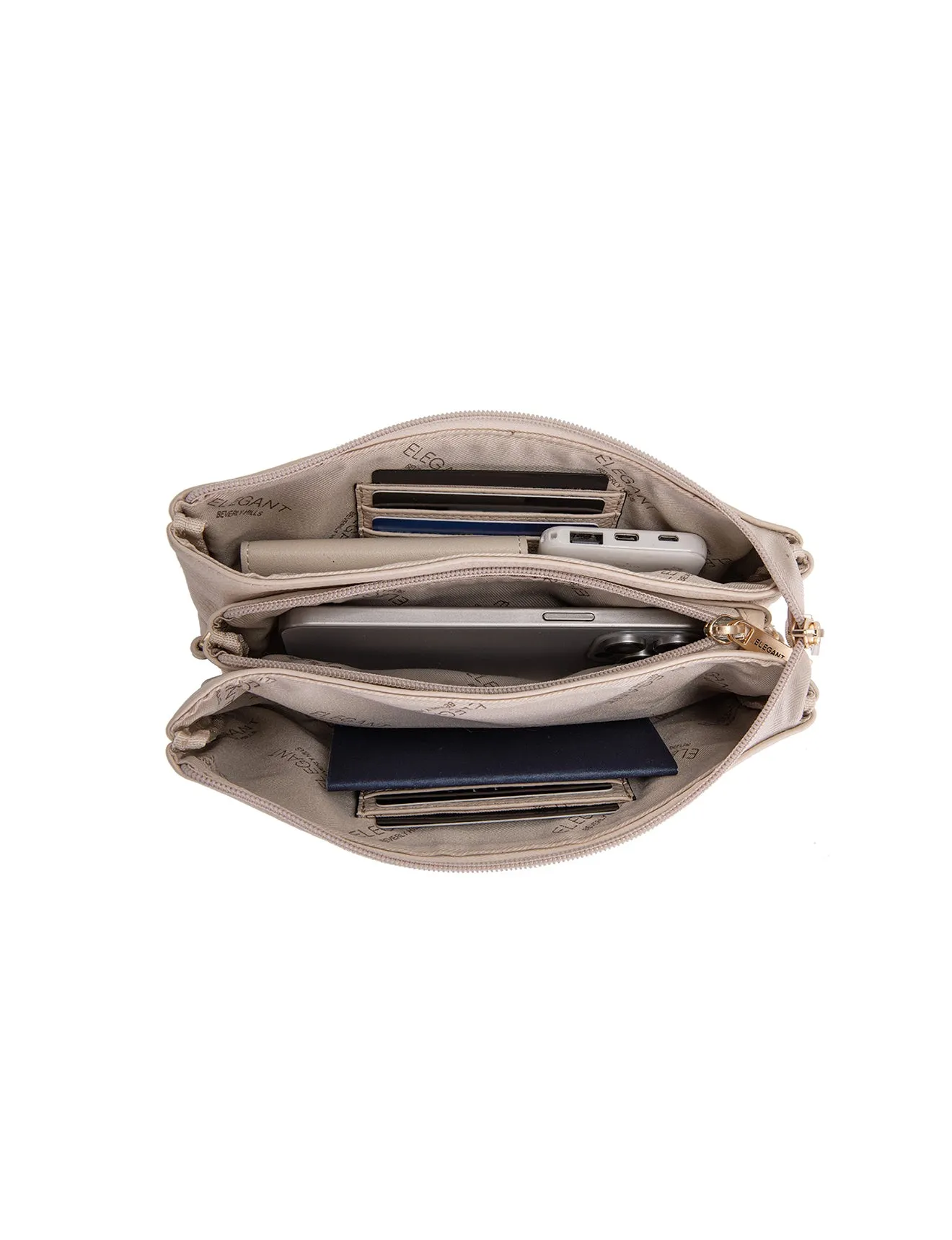 CANDICE LEATHER WALLET WITH SHOULDER STRAP- E1-0809-IVORY/PUTTY