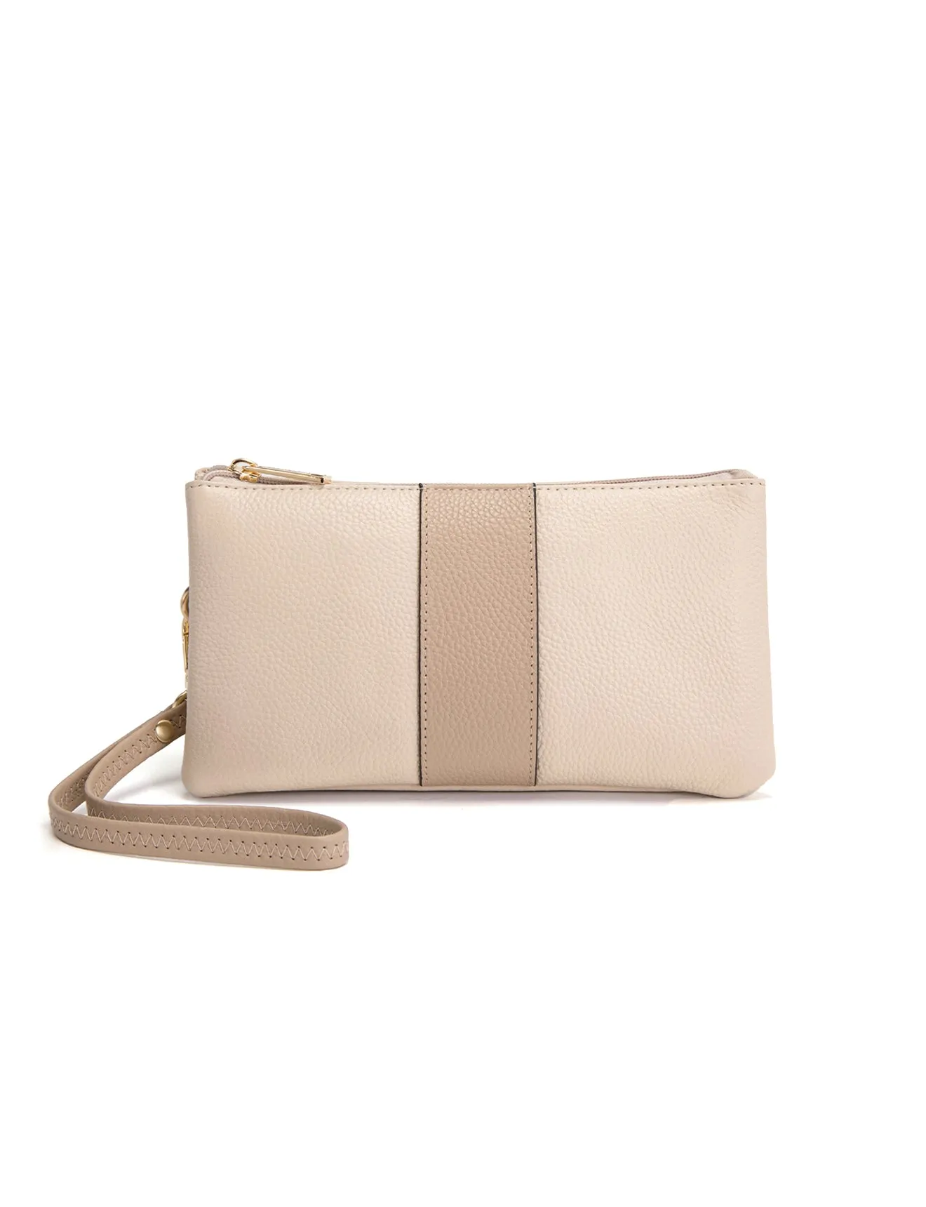 CANDICE LEATHER WALLET WITH SHOULDER STRAP- E1-0809-IVORY/PUTTY