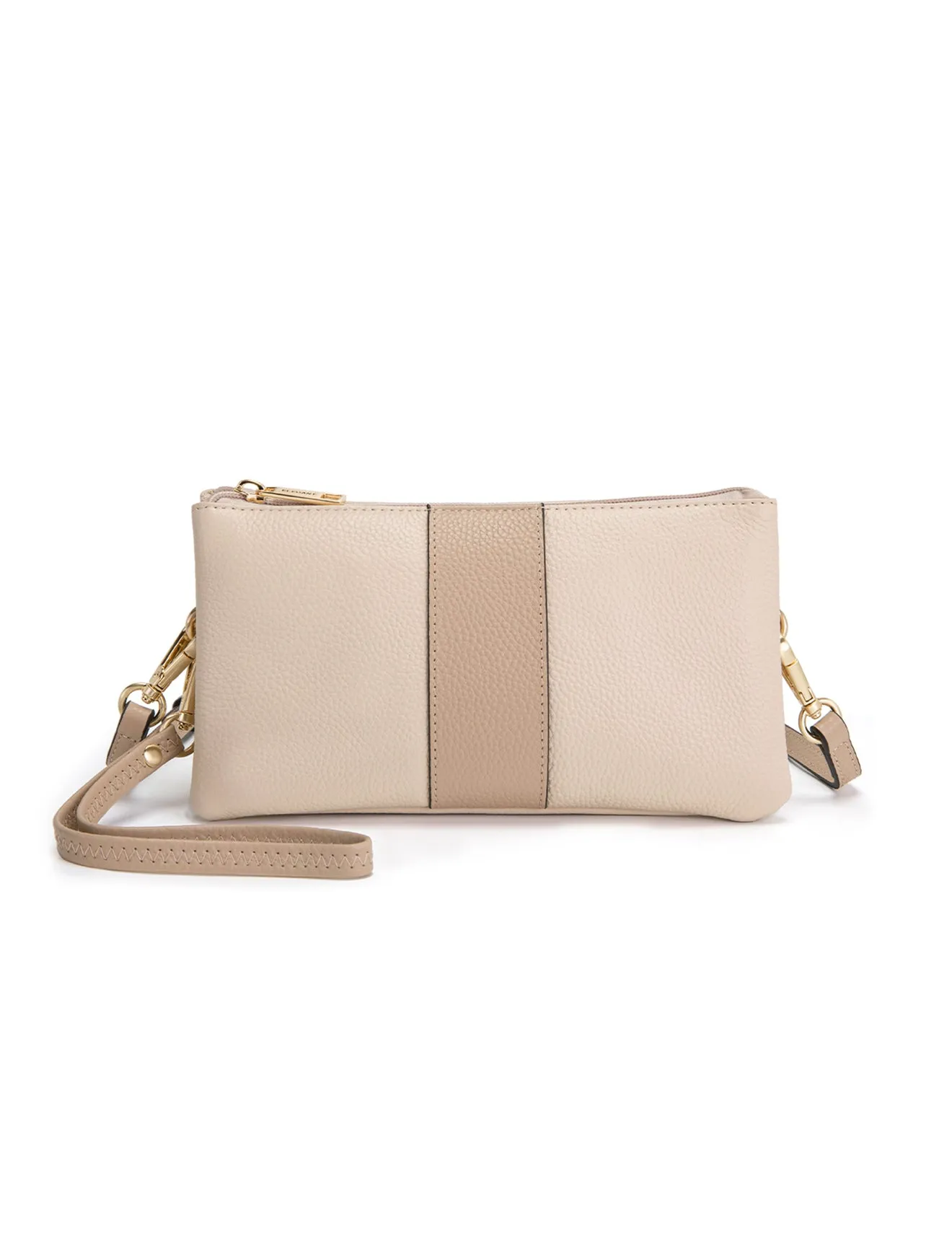 CANDICE LEATHER WALLET WITH SHOULDER STRAP- E1-0809-IVORY/PUTTY