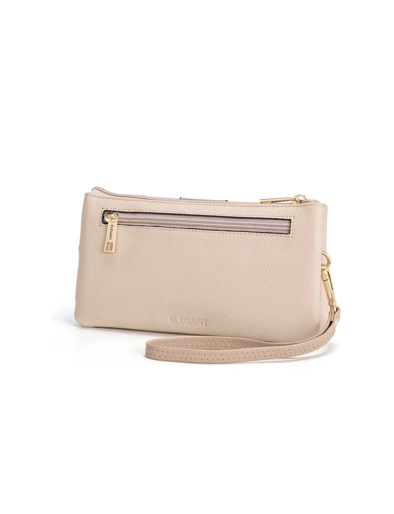 CANDICE LEATHER WALLET WITH SHOULDER STRAP- E1-0809-IVORY/PUTTY