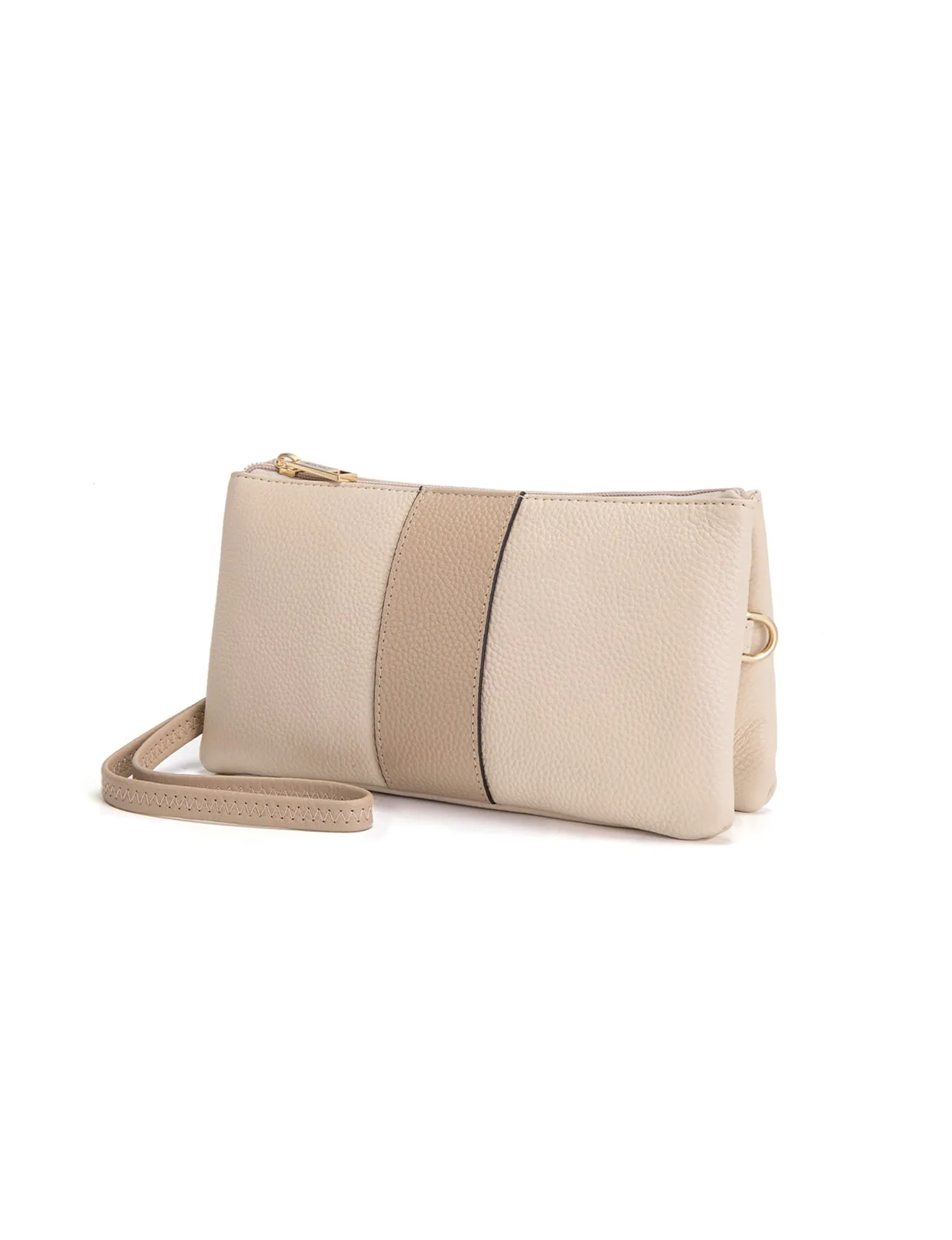 CANDICE LEATHER WALLET WITH SHOULDER STRAP- E1-0809-IVORY/PUTTY