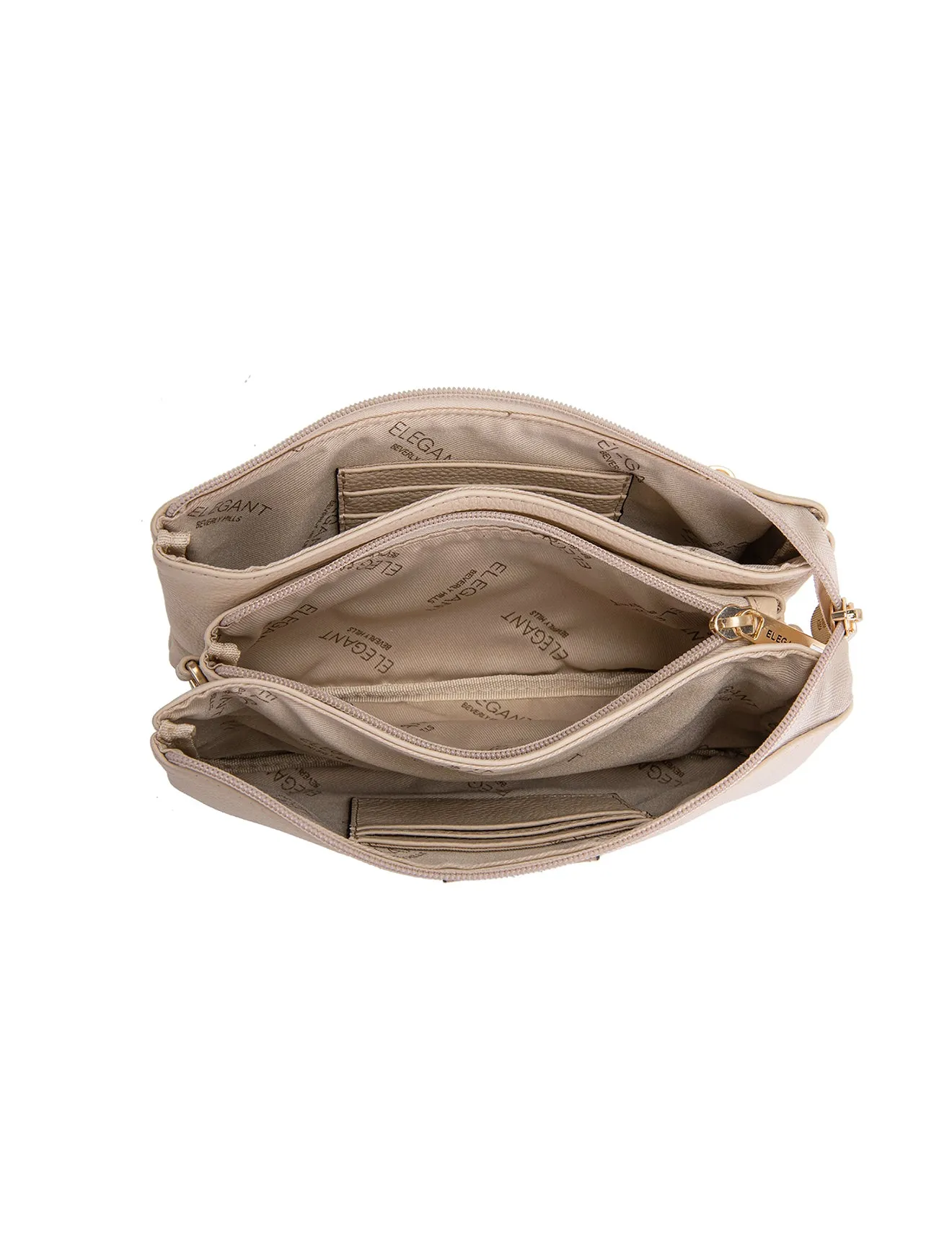 CANDICE LEATHER WALLET WITH SHOULDER STRAP- E1-0809-IVORY/PUTTY