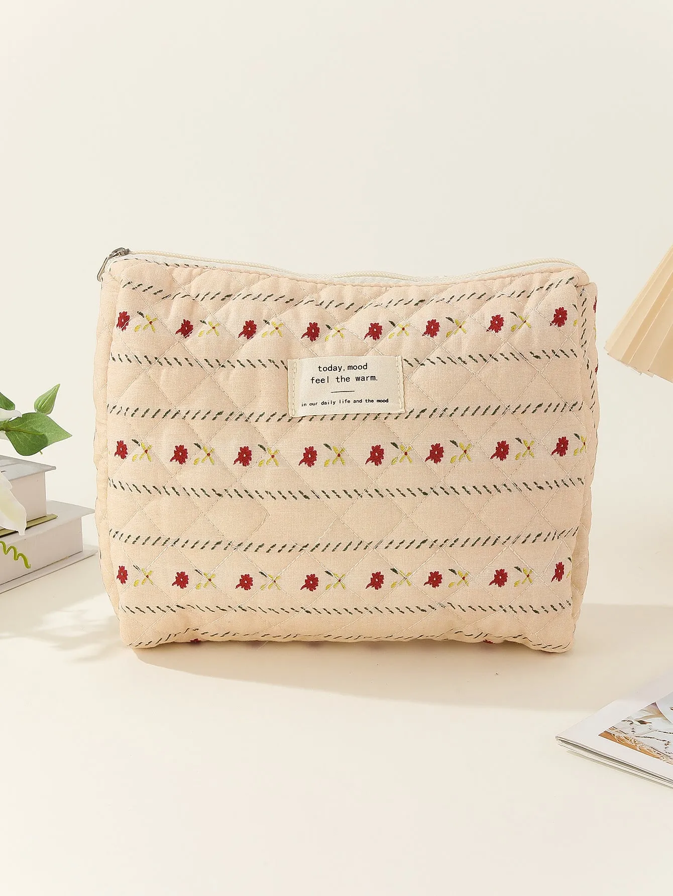 Capacity Liner Floral Storage Carrying Quilted Cosmetic Bags