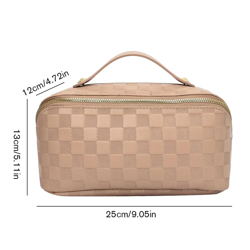 Cessfle Travel Makeup Bag, Checkered Makeup Bag Large Capacity Cosmetic Bag, Parallel Makeup Bag Large Makeup Bags for Women with Handle and Divider