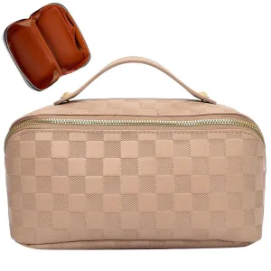 Cessfle Travel Makeup Bag, Checkered Makeup Bag Large Capacity Cosmetic Bag, Parallel Makeup Bag Large Makeup Bags for Women with Handle and Divider