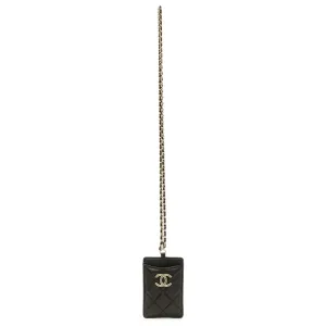 Chanel Black Quilted Lambskin Card Holder on Chain
