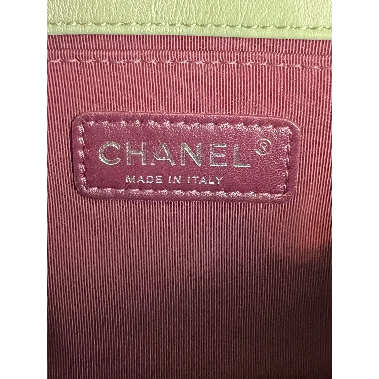 Chanel Calfskin Chevron Quilted Medium Boy Flap Light Green Bag