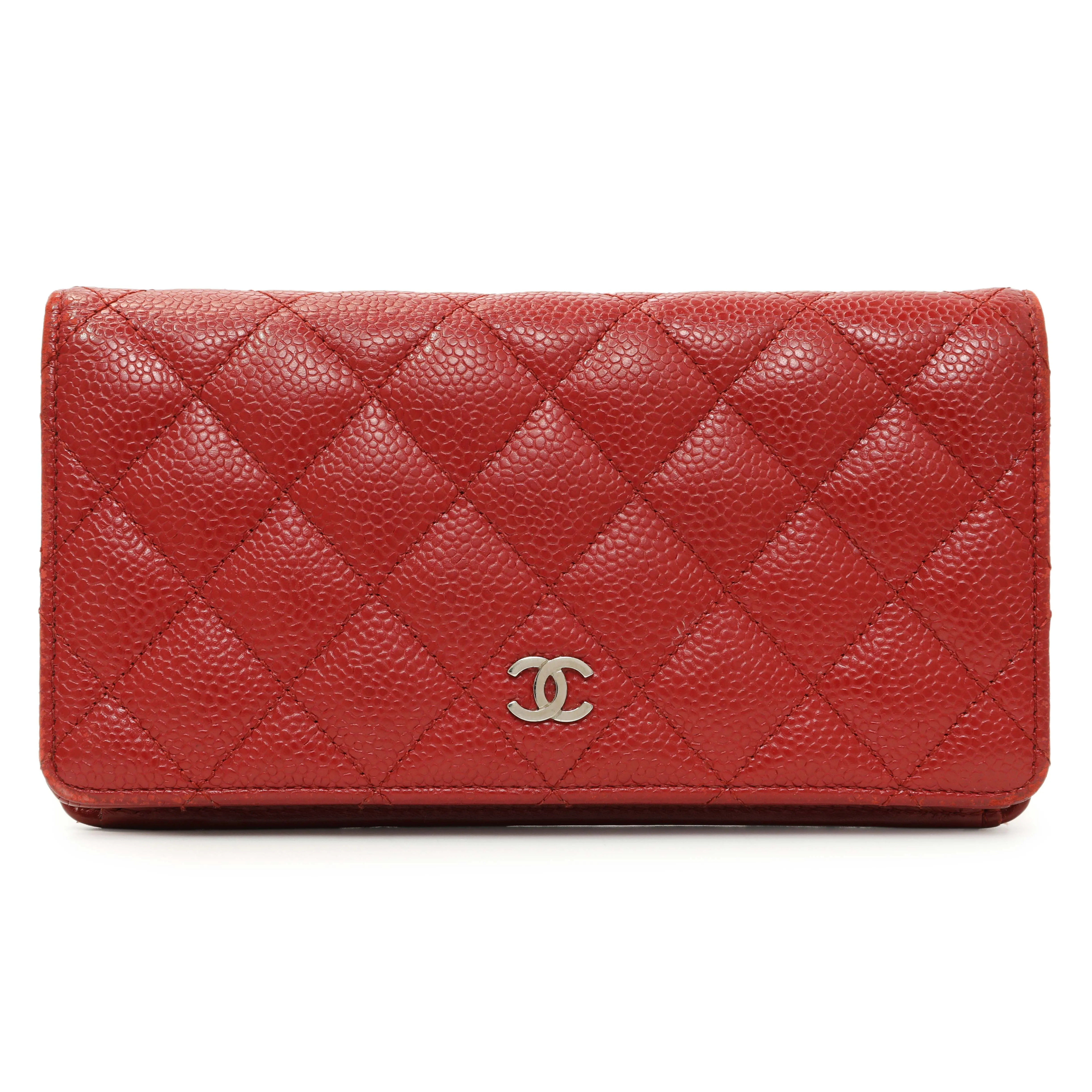 Chanel Red Quilted Caviar Yen Wallet