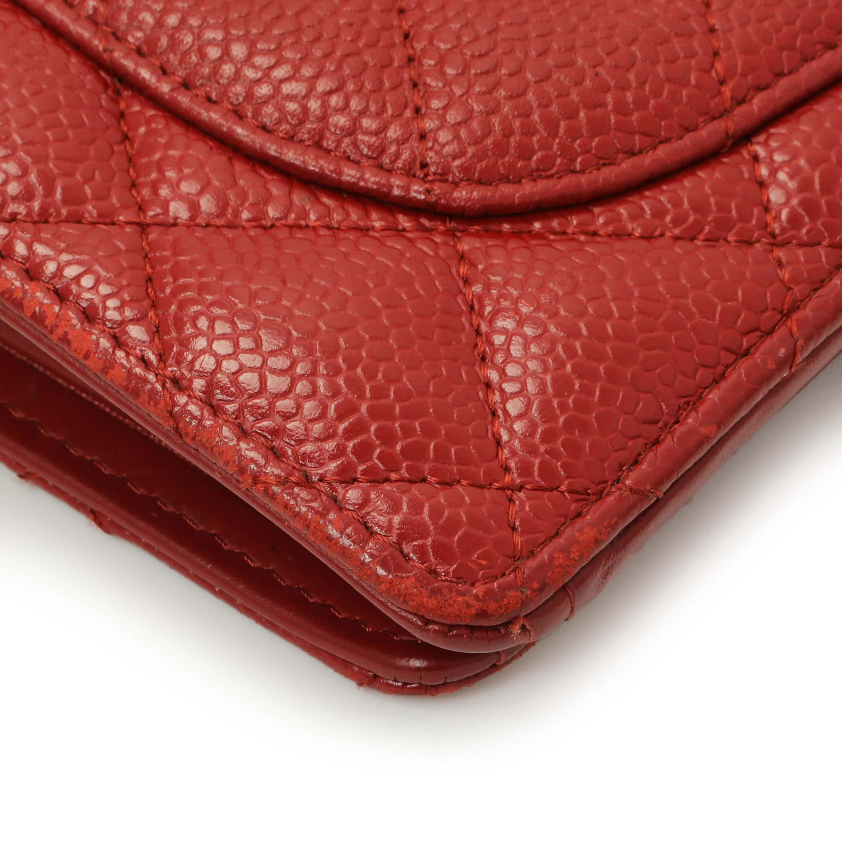 Chanel Red Quilted Caviar Yen Wallet