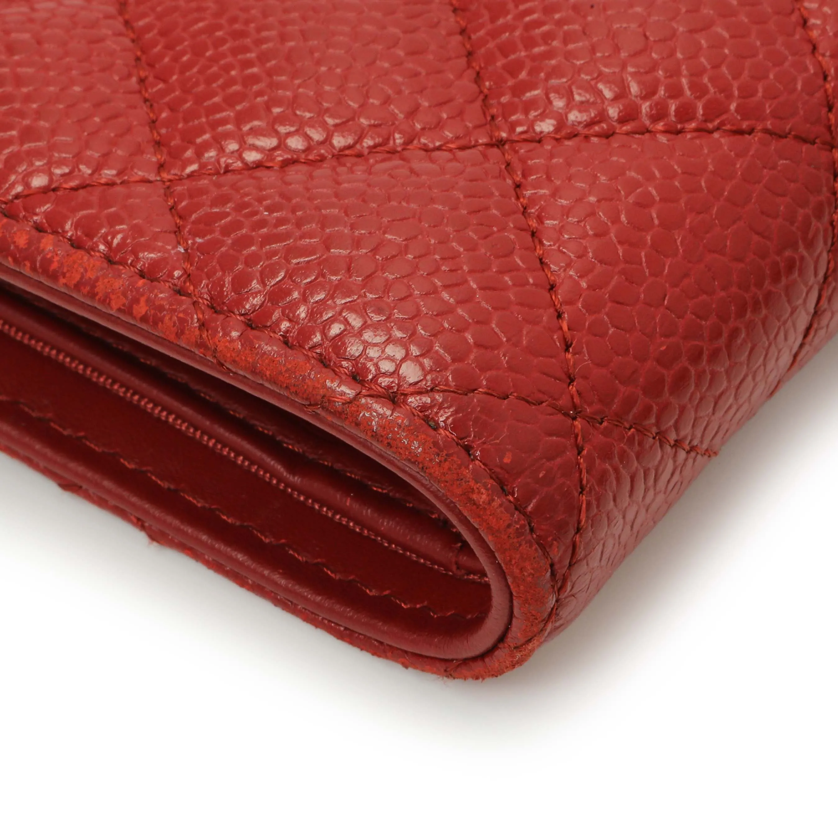 Chanel Red Quilted Caviar Yen Wallet