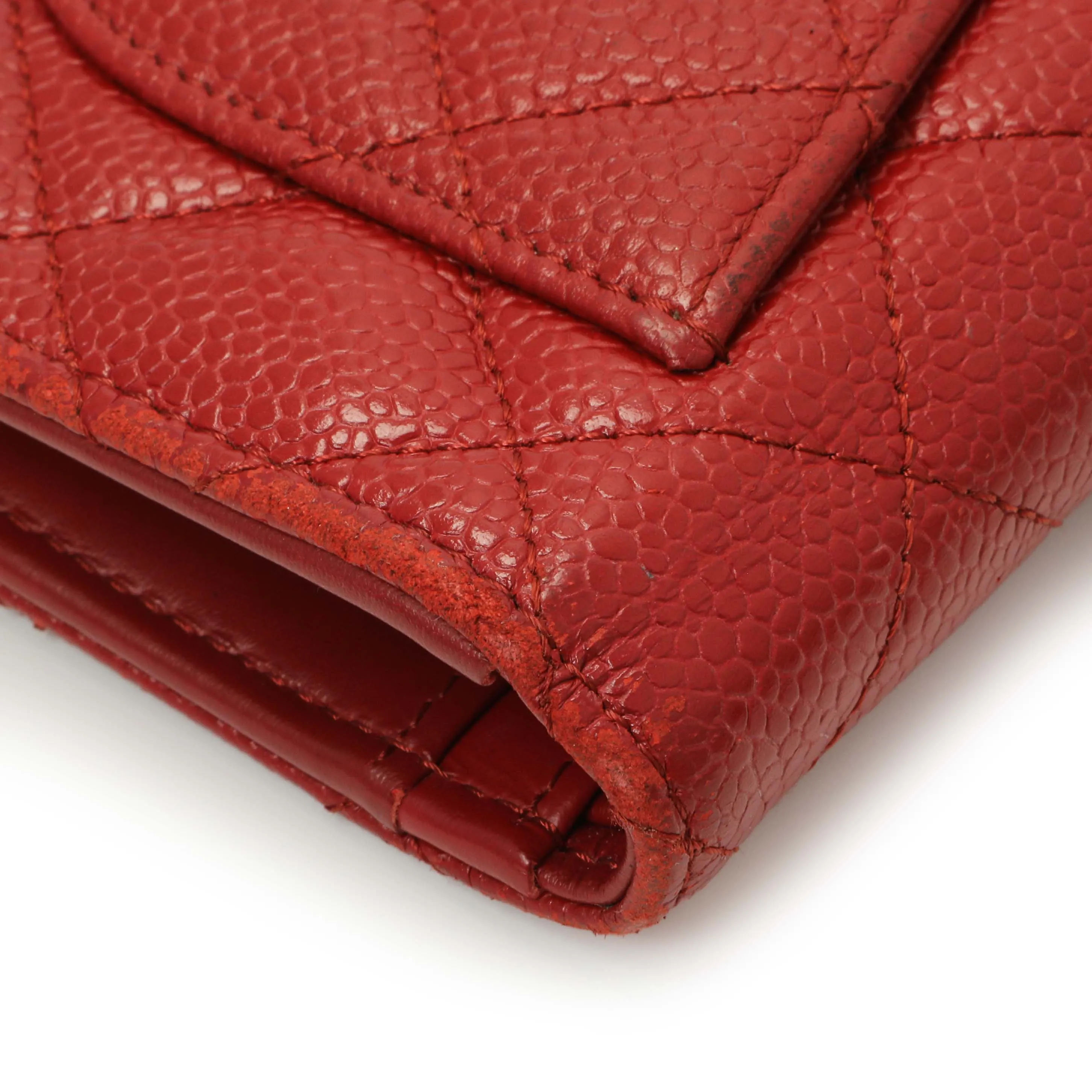 Chanel Red Quilted Caviar Yen Wallet