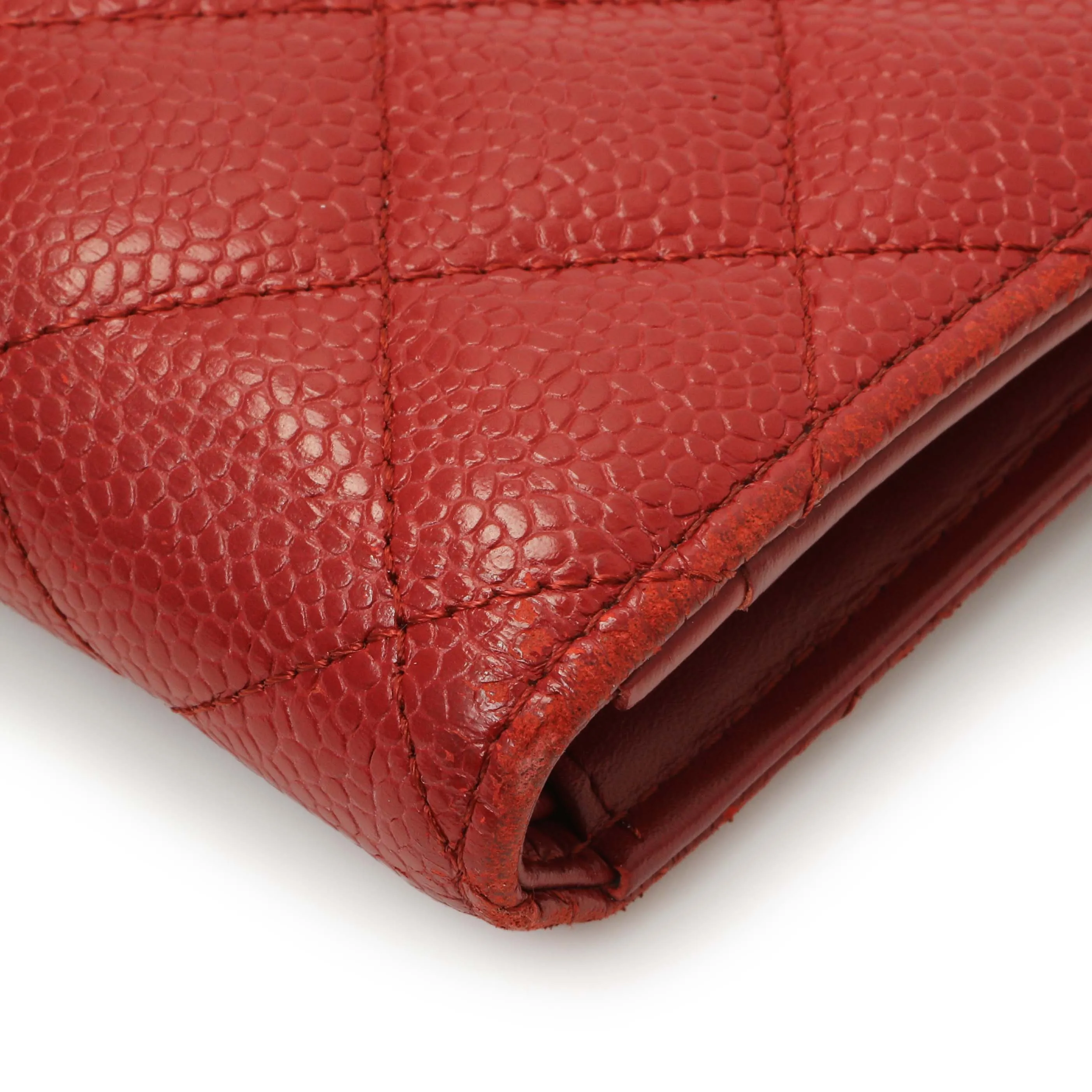 Chanel Red Quilted Caviar Yen Wallet