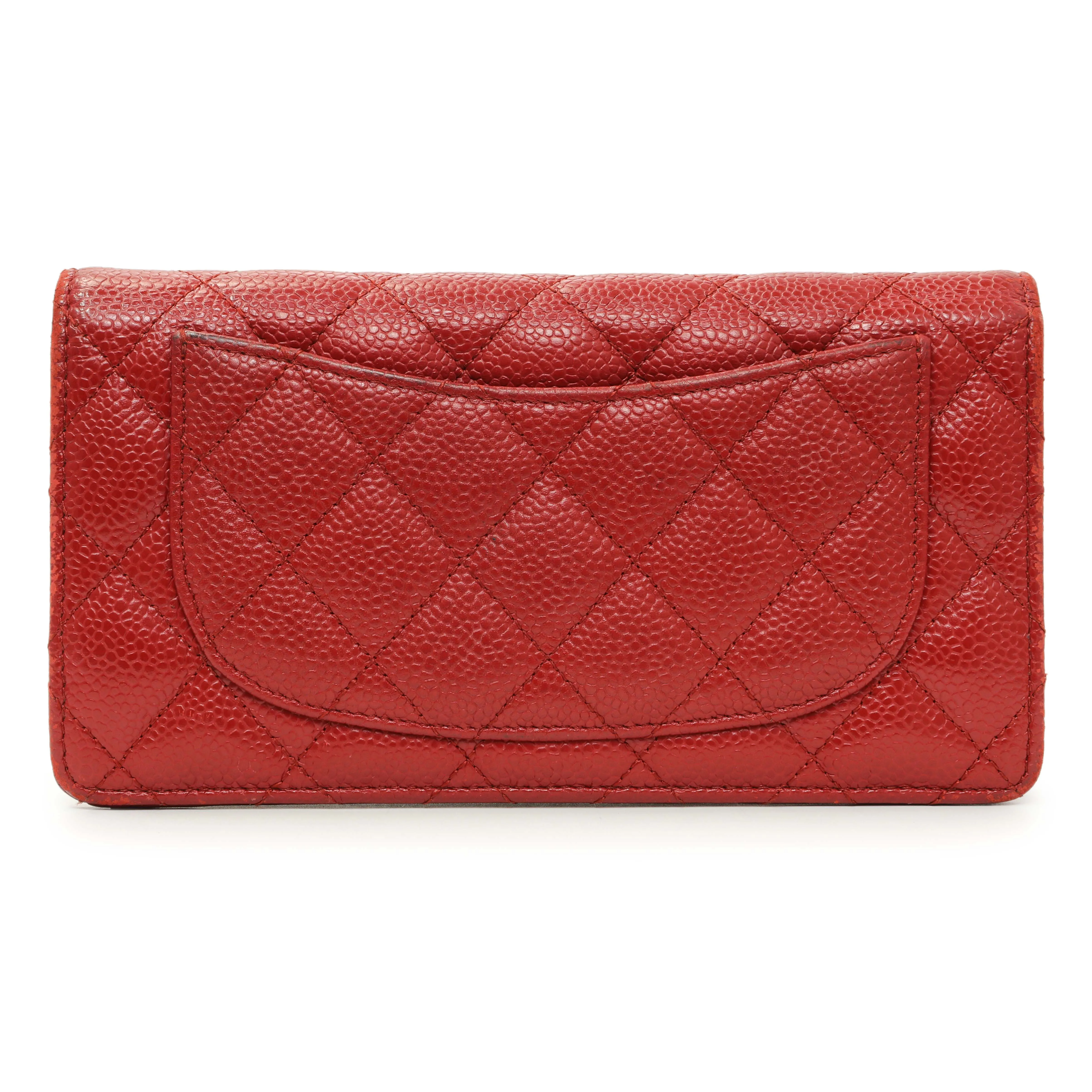 Chanel Red Quilted Caviar Yen Wallet