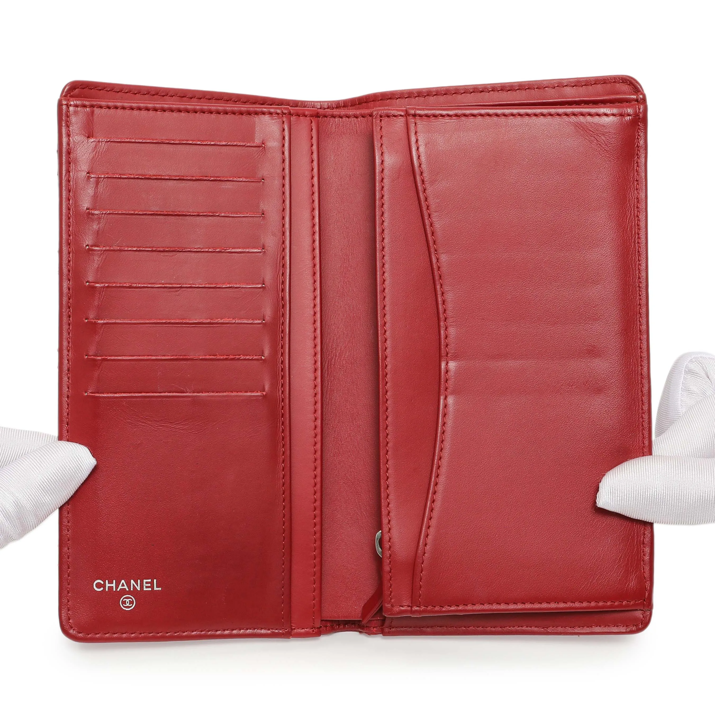 Chanel Red Quilted Caviar Yen Wallet