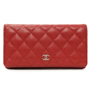 Chanel Red Quilted Caviar Yen Wallet