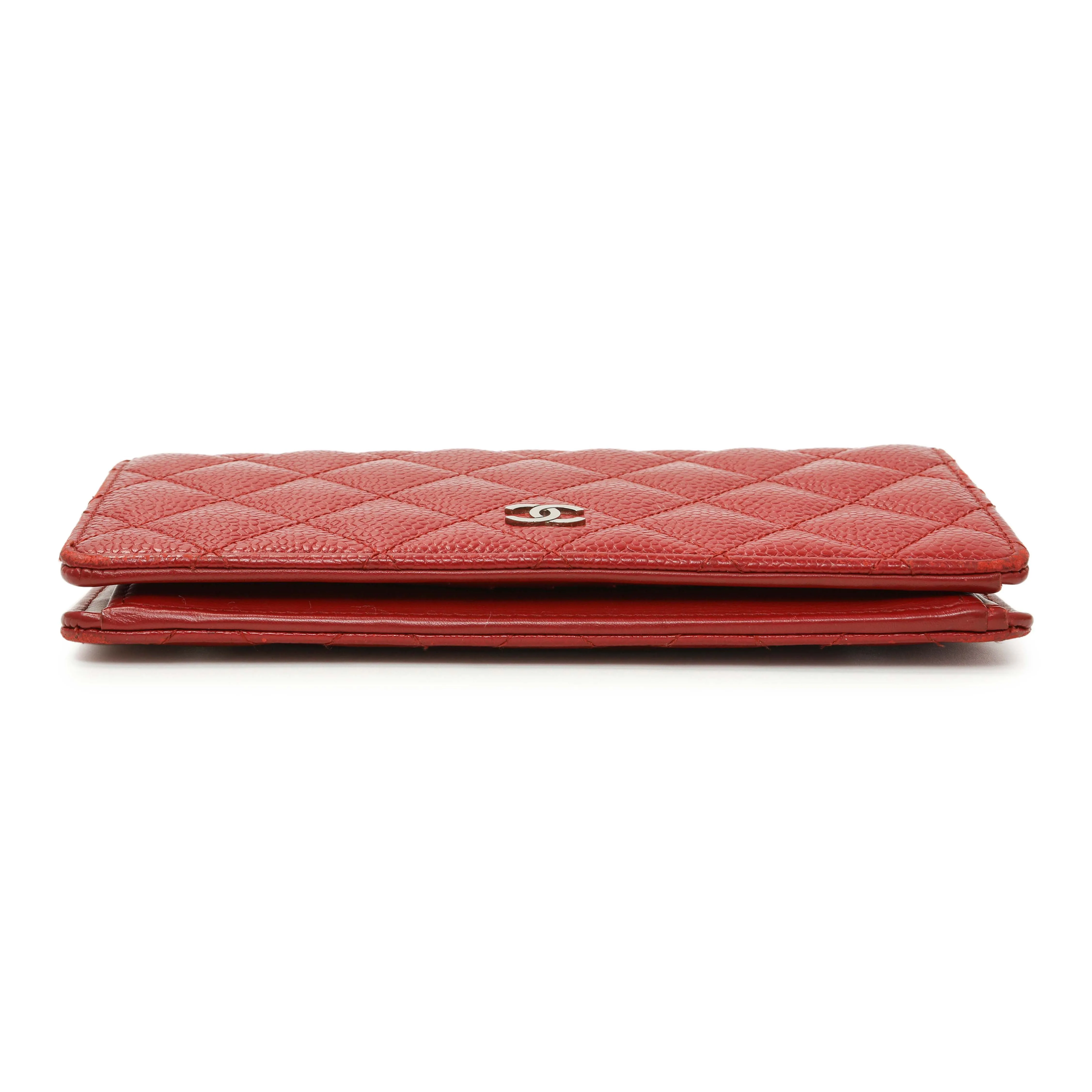 Chanel Red Quilted Caviar Yen Wallet