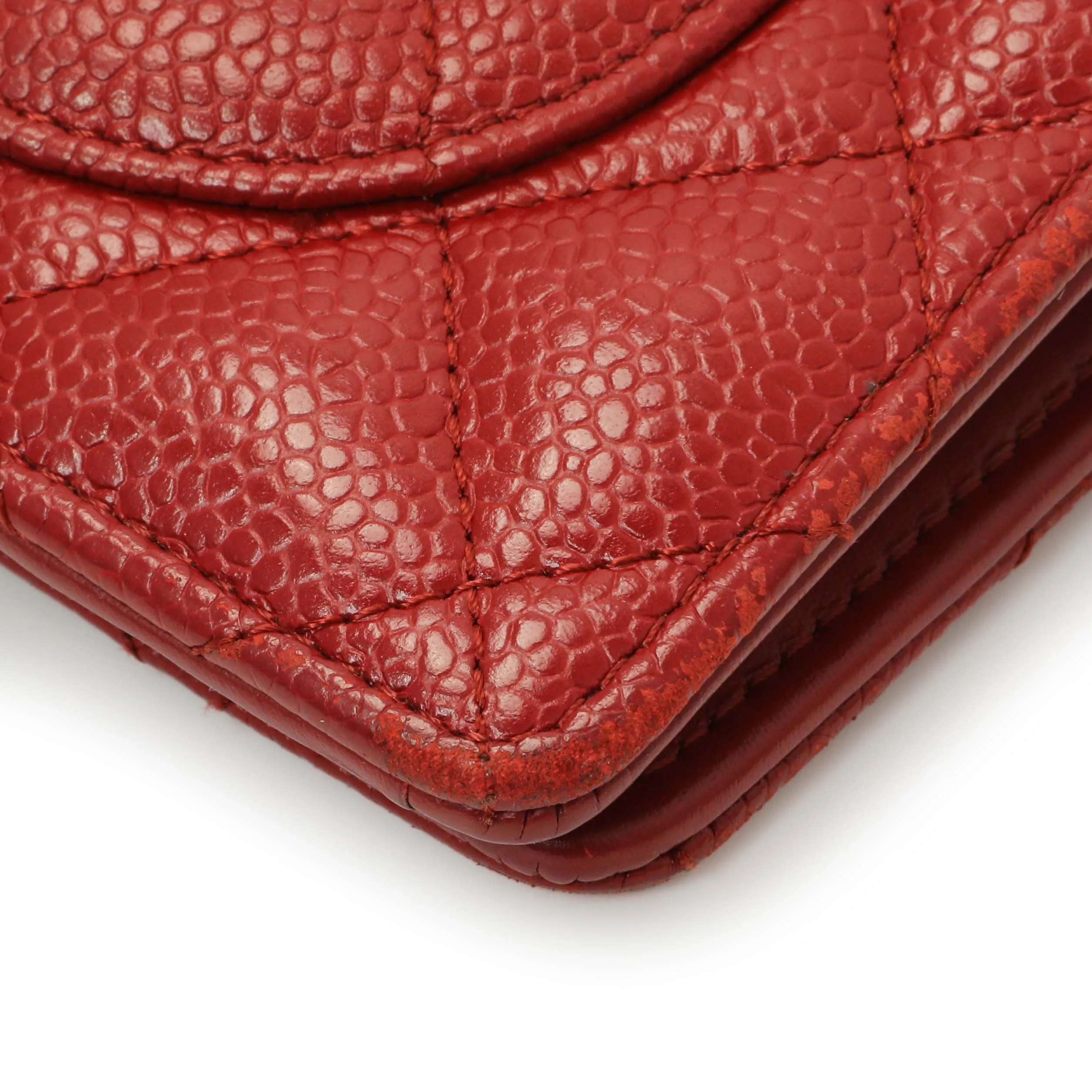 Chanel Red Quilted Caviar Yen Wallet